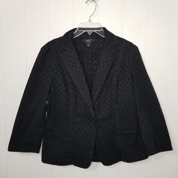 Talbots Blazer Jacket Women's Size 12 Black Eyelet One Button Offuce Career - Picture 1 of 9